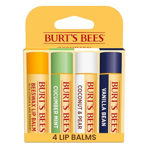 Burt's Bees Lip Balm - Beeswax, Cucumber Mint, Coconut & Pear, and Vanilla Bean Pack, With Responsibly Sourced Beeswax, Tint-Free, Natural Origin Lip