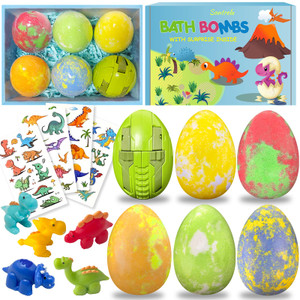 Bath Bombs for Kids with Surprise Toys Inside, Dino Egg Bath Bombs Gift Set with Dinosaur Toy for Boys Girls 3 4 5 6 7 8 9 Years, Bubble Fizzy Spa Ha