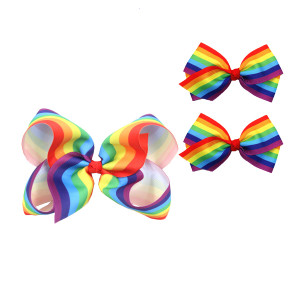 Rainbow Hair Bow with Clip Grosgrain Ribbons HairClips for Girls JB35 (Set-M)