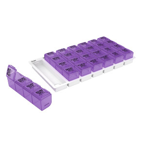 EZY DOSE Weekly (7-Day) Pill Case, Medicine Planner, Vitamin Organizer, Large Pop-Out Compartments, 4 Times a Day, Convenient and Easy to Use, Color