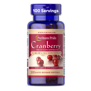 Puritan's Pride Premium Cranberry Fruit Concentrate 252mg (12,600mg Equivalent) with Vitamins C and E, Dietary Supplement for Immune System Support,