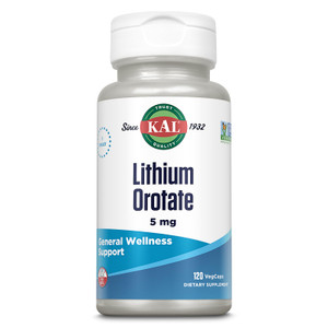 KAL Lithium Orotate 5 milligrams | Low Serving Of Chelated Lithium Orotate For Bioavailability and Mood Support | In Organic Rice Bran Extract Base |