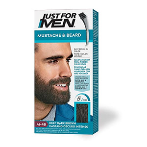 Just For Men Mustache & Beard, Beard Dye for Men with Brush, With Keratin Biotin Aloe and Coconut Oil for Healthy Facial Hair - Deep Dark Brown, M-46
