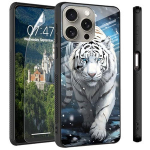 CAPAUNVDA Case for iPhone 15 Pro Max 6.7 Inch Tempered Glass Back Cover with Screen Protector,Shockproof Protection Phone Case for iPhone 15 Pro Max