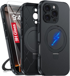 Oneagle Magnetic Stand for iPhone 16 Pro Case with 9H Screen Protector [Fit for MagSafe][Dual Layer][Invisible Metal Kickstand] Heavy Duty 12FT Milit