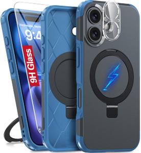 Oneagle Magnetic Stand for iPhone 16 Plus Case with 9H Screen & Lens Protector [Fit for MagSafe][Dual Layer][Invisible Metal Kickstand] Heavy Duty 12