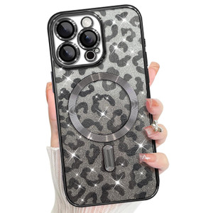 TEAUGHT Glitter Magnetic Case for iPhone 16 Pro Compatible with MagSafe Bling Cute Leopard Cheetah Print Designed for Women Girls, Luxury Plating Cov