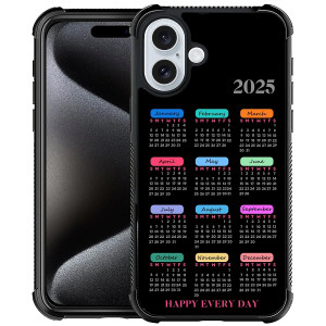 Goodsprout Phone Case Compatible with iPhone 16,2025 Date Calendar Girl Cases, Tempered Glass Back+Soft Silicone TPU Shock Protective Case for iPhone
