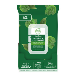 Petal Fresh Clarifying Tea Tree & Peppermint Makeup Removing, Cleansing Towelettes, Gentle Face Wipes, Daily Cleansing, Vegan and Cruelty Free, 60 co