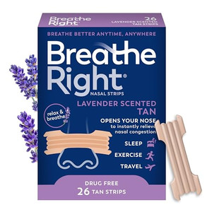 Breathe Right Nasal Strips Lavender Scent Extra Strength Tan Nasal Strips Help Stop Snoring Drug-Free Snoring Solution & Nasal Congestion Relief Caus