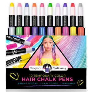 Original Stationery Hair Chalk Pens for Girls Ages 7+, 10-Pack Washable Temporary Hair Color Set for Kids with Metallic & Vibrant Shades, Fun Creativ