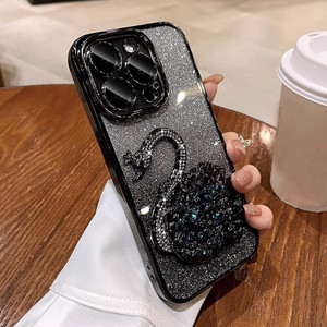 Roemary Swan Case Cover for iPhone 16 Pro Max,for iPhone 16 Pro Max Case Liquid Flowing,Black Swan Phone Case with Camera Protecto