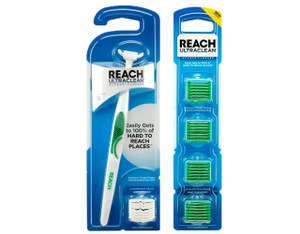 REACH Ultraclean Access Snap-On Flosser & Flosser Refill Head 28 ea, Pack for Proper Oral Care, Mint Flavor 1 ea