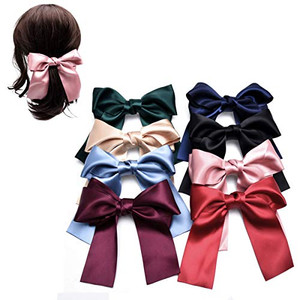 8 PCS Women Cute Large Satin Ribbon French Barrette Party Hair Bow Clip Hair Pin