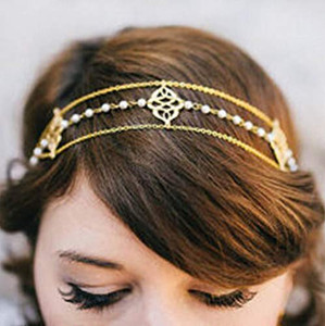 Ursumy Pearl Head Chain Gold Beaded Headpieces with Design Hair Accessories for Women