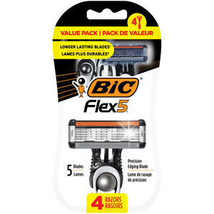 BIC Flex 5 Men's Disposable 5 Blade Razors, For a Smooth Shave and Precision Edging, 4-Pack