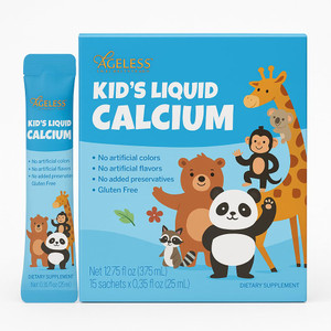 Ageless Kids Liquid Calcium Supplement, to Growing Bones, Vitamin D, Zinc, and Magnesium, with Sea Bass Extract - High Absorption, Immune Support, Gl