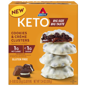 Atkins Keto Cookies & Crème Clusters, Gluten Free, High Fiber, Low Carb, Keto Friendly, 8 Count