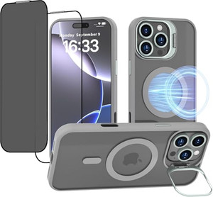 TechSolu iPhone 16 Pro Max Case  Magnetic Kickstand Cover with Wireless Charging Support, Camera Lens Protectors & 2 Screen Guards (Standard + Priva