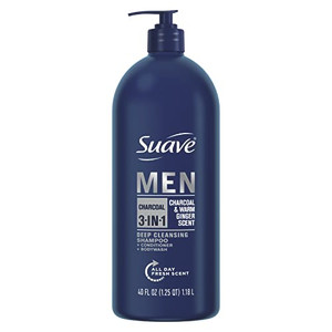 Suave Men 3 in 1 Shampoo Conditioner Bodywash Men's Body Wash, Shampoo, Conditioner Charcoal Warm, Stimulating Scent 40 oz
