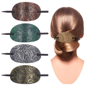 NICENEEDED 4Pcs Vintage Faux Leather Hair Accessories: Barrettes, Oval Ponytail Holders, Hair Slides for Women Girls