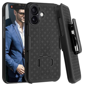 Fingic for iPhone 16 Plus Case with Belt Clip Holster Case Slim Combo Shell with Kickstand Swivel Holster Rugged Shockproof Antiscratch Fullbody Prot