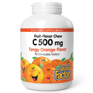 Natural Factors, Vitamin C 500 mg, Kids Chewable to Support Healthy Bones and Teeth, Tangy Orange, Vegan, Non-GMO, 90 wafers (90 servings)
