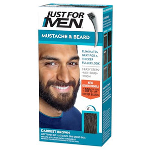 Just For Men Mustache & Beard, Beard Coloring for Gray Hair with Brush Included, With Keratin Biotin Aloe and Coconut Oil for Healthy Facial Hair - D