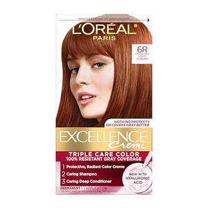 L'Oreal Paris Excellence Crème Permanent Hair Dye, Triple Care Hair Color with Hyaluronic Acid for 100% Gray Coverage, 6R Light Auburn, 1 Kit (Packag