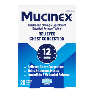 Mucinex 12 Hour 600 mg Guaifenesin Extended-Release Tablets for Excess Mucus Relief, Expectorant Aids Excess Mucus Removal, Chest Congestion Relief,