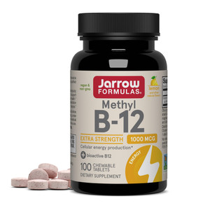 Jarrow Formulas Methyl Vitamin B-12 1000 mcg, 100 Chewable Tablets, Lemon Flavored- Bioactive B12 Vitamin - Supports Cellular Energy Production, Brai