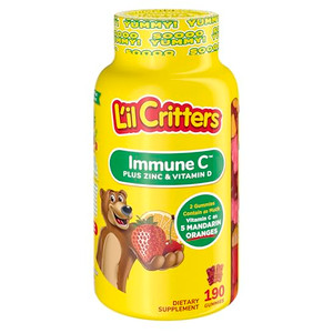 Lil Critters Immune C Daily Gummy Supplement Vitamin for Kids, for Vitamin C, D and Zinc for Immune Support, Orange, Lemon, Strawberry and Cherry Fl