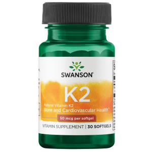 Swanson Natural Vitamin K2 (Menaquinone-7 from Natto) 50 mcg 30 Sgels (1 Pack)