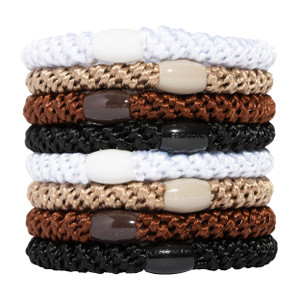 Brown Hair Ties for Thick Hair, Grab & Go Ponytail Holders, 8 Pack, Neutral, Thick No-Crease Bands with Strong Hold, Damage-Free Design, Versatile Ev