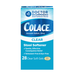 Colace Clear Stool Softener Soft Gel Capsules Constipation Relief 50mg Docusate Sodium Doctor Recommended 28ct