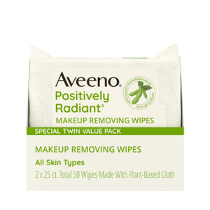 Aveeno Positively Radiant Alcohol Free Makeup Removing Face Wipes, Ultra Soft, Gentle, Non-Comedogenic Facial Cleansing Towelettes Leave Skin Clean &