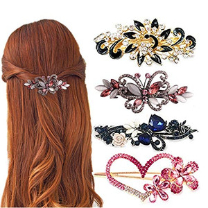 4 Packs Heart Shaped Crystal Butterfly Flower Vintage Hair Barrettes Peacock Rhinestones French Hair Clip Bridal Wedding Formal Event Jewelry Accesso