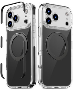 COOLQO 360°Spin Magnetic Stand for iPhone 17 Pro Case, Fit for MagSafe, Military-Grade Protection,Full Camera Protection, Non-Yellowing Clear Scratch