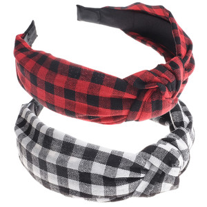 VIVIAN & VINCENT 2 Pack of Womens Vintage Plaid Headbands Headwraps Hair Band with Bow Valentines Gifts for Her Buffalo Plaid Checker Red Black