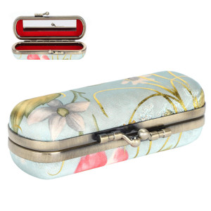 Small Rose Lipstick Case Holder With Mirror - Mini Cosmetic Storage Box for Lip Gloss - Vintage Floral Ladies Jewelry Organizer Purse Bag