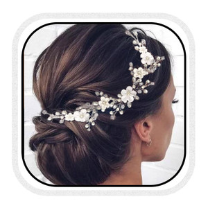 HEREAD Flower Bride Wedding Hair Vine Pearl Bridal Headband Rhinestones Hair Breath Accessories for Women and Girls (A Silver)