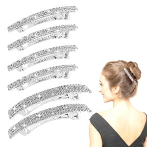 Crystal Hair Barrette 6Pcs Sparkly Brilliant Rhinestone Rectangular Barrettes French Design Bridal Fashion Gorgeous Bling Hair Clips Ponytail Holder