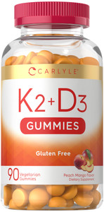 Carlyle Vitamin D3 K2 Gummies | 90 Count | 5,000 IU of D3 + 100 mcg MK7 | Peach Mango Flavor | Vegetarian, Non-GMO, and Gluten Free Supplement