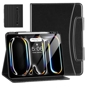 MoKo for iPad Pro 13-Inch Case (M5/M4) 2025/2024 with Pencil Holder & Pocket, Built-in Hand Strap, Multi-Angle Viewing, Premium PU Leather Folio Cove