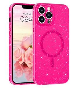 Telaso Magnetic Case for iPhone 16 Pro, Glitter Bling Compatible with MagSafe, Flexible Soft TPU Sparkly Protective Phone Case for Women, Hot Pink