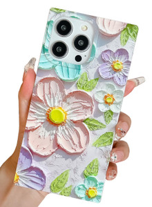BANAILOA Compatible with iPhone 16 Pro Case Rectangle Edge,Luxury Cute Oil Painting Flowers Case for Women Girls Soft Slim Protective Cover Desinged