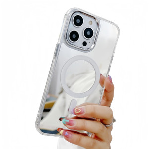 YTanazing Mirror Magnetic Case for iPhone 16 Pro [Compatible with MagSafe] Cute Glass Glossy Mirror Back Case for Women Girls Makeup Cover with Clear