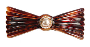 Caravan Hand Decorated with Large Pearl and Swarovski Stones On Sharp French Tortoise Shell Barrette, 65 Ounce