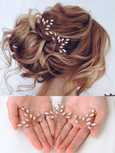 Heread Crystal Bride Wedding Hair Pins Rhinstones Bridal Hair Accessories Head Piece for Women and Girls (Pack of 3) (B Rose Gold)