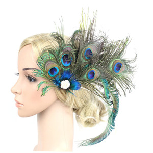 1920s Flapper Headpiece Hair Clip Headbands Green Bride Headpieces for Wedding Bridal Hairpins Hair Accessories for Women Wedding Hat Baffle Plug Boa